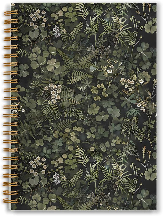Dark Green Botanical Notebook, Cottagecore Wildflower Plant Journal, Vintage Fern Herb Leaf Floral Journal for Writing, Rustic Spiral Notebook 5.5x8.3 Inch