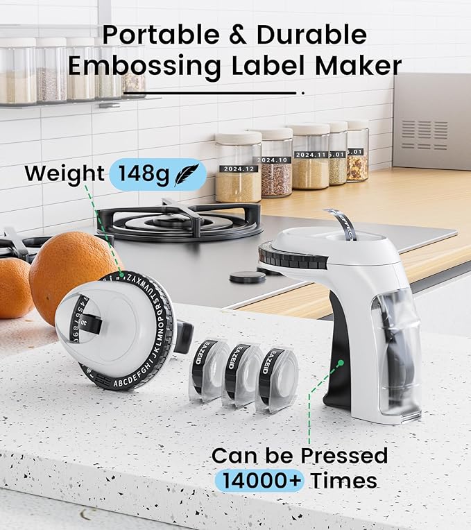 Embossing Label Maker Machine with Tapes, Old School Vintage Label Maker Embossed, Retro 3D Embosser Manual Labeler with 3 Rolls 9mm Labels-Waterproof for Home Office Kids DIY Craft Scrapbook