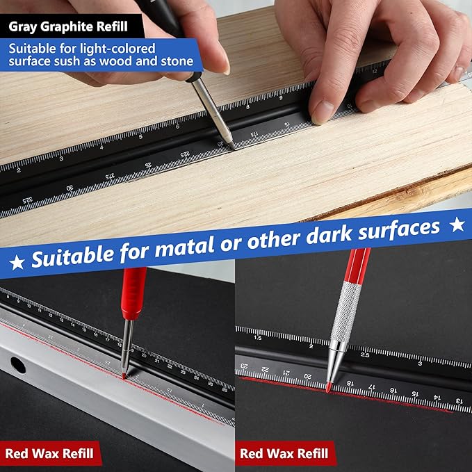 Hiboom 10 Pack Carpenter Pencils Mechanical Set, Construction Pencils with 36 Refill, Automatic Center Punch and Carbide Scribe Tool, Mechanical Pencil for Woodworking, Best Carpenters Marking Tool