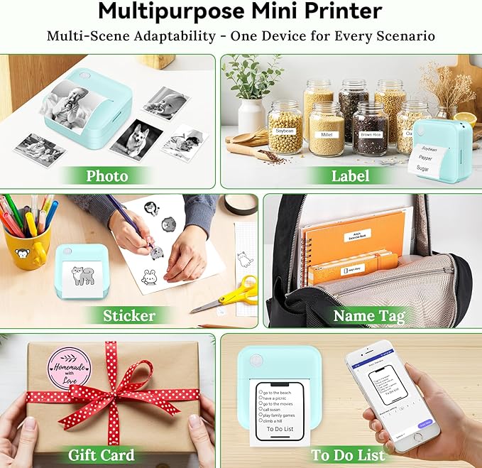 Label Maker Machine with Tape - Mini Sticker Printer Bluetooth Label Printer for Home Office Organization, Portable Thermal Sticker Maker Print Pod with Multiple Templates for Phone