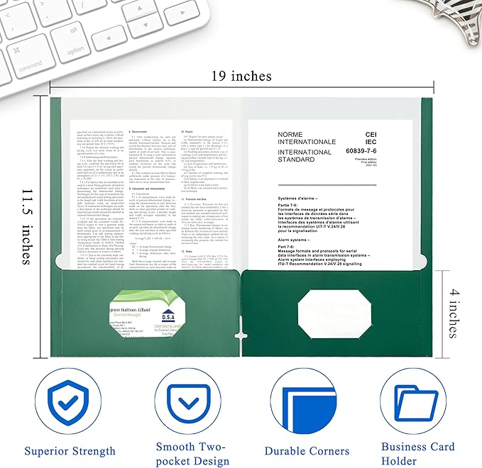 Zzrywuty File Folders with Pockets Letter Size, 50-Pack Paper Folders with Card Slot, Two Pocket Folders for School Students, Businessmen, Home and Office Workers（Dark Green）