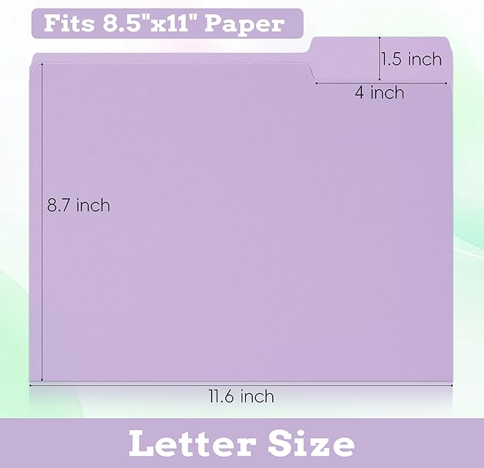 100 Packs File Folders Letter Size, 8.5 x 11 Colored File Folders 1/3 Cut Tab for Easy Labeling, for Home, Office, School Filing