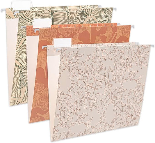 6 Pack Hanging File Folder Letter Size Reinforced Hanging Folders with 1/5-Cut Adjustable Tabs File Folders for Filing Cabinet Organizer for Office Home, Plant Line Design