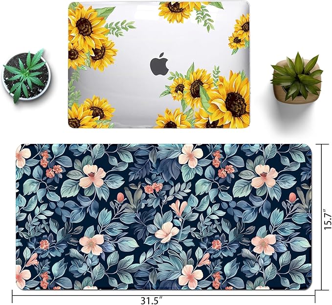 Floral Large Desk Mat 31.5 x 15.7 inch, Waterproof Extended Gaming Mousepad XXL, Aesthetic Flowers Desktop Mat, Non-Slip Keyboard and Laptop Pad, Computer Writing Mat for Home Office Accessories