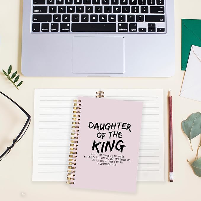 BearCake Prayer Journal for Woman,Christian Bible Journal,Christian Gifts for Women, Bible Notebooks for Note Taking, Daughter of the King,Spiral bible Notebook 5.5x8.3 Pink