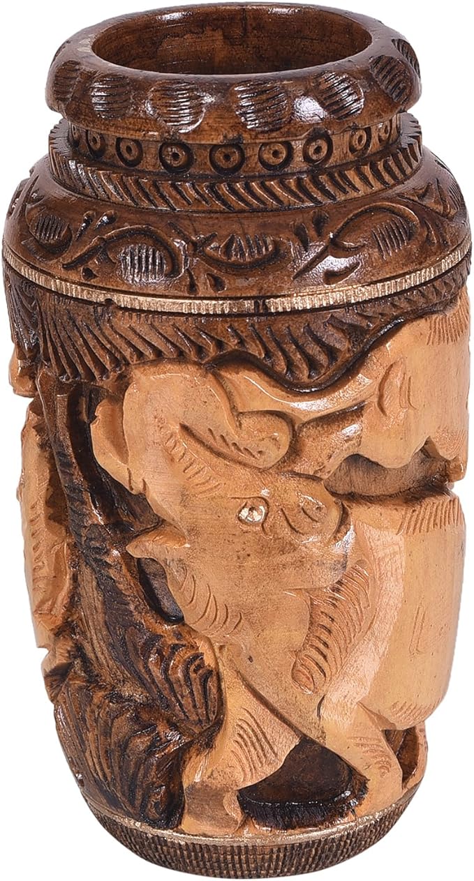 Craft Trade Hand Carved Wood Pencil Holder for Desk Organizer for Home School Office Supplies Pen Pot Storage Suitable for Stationery - Natural Wood