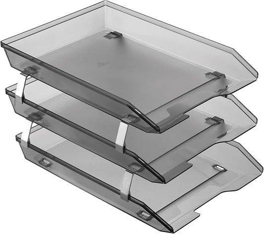 Acrimet Facility 3 Tier Letter Tray, Front Load, Letter Size/A4, Desktop File Organizer, Plastic (Clear Smoke Color)