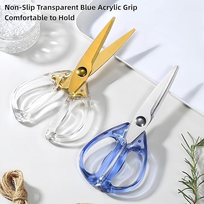 8.0inch Kitchen Shears, Sharp Stainless Steel Meat & Poultry Scissors, Transparent Blue Acrylic Handle, All Purpose Utility Cooking Scissors for Kitchen/BBQ/Home/Office