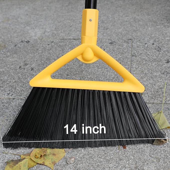 Salajory Heavy Duty Angle Broom - Yellow Broom for Outdoor & Indoor, Garage, Driveway, Sidewalk, Kitchen & More, Long Handle