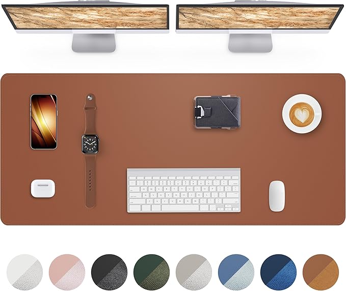 Large Desk Mat - 48" x 17"Leather Desk Pad Protector, Office Desk Mat, Non-Slip PU Leather Large Mouse Pad, Waterproof Desk Blotter Mat, Desk Cover pad for Office and Home (Brown)