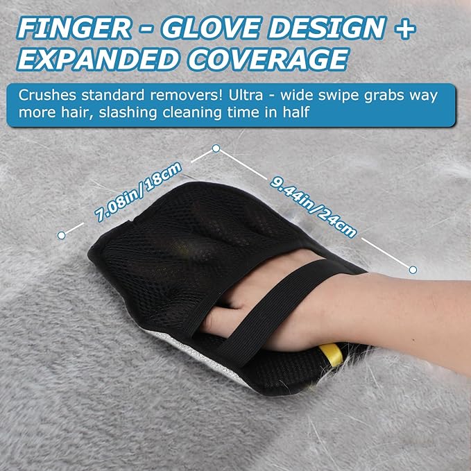 GASRONS 1-Pack Pet Hair Removal Glove for Dogs and Cats, Electrostatic Reusable Grooming Glove for Furniture, Couch, Carpet, Car Seat and Clothing