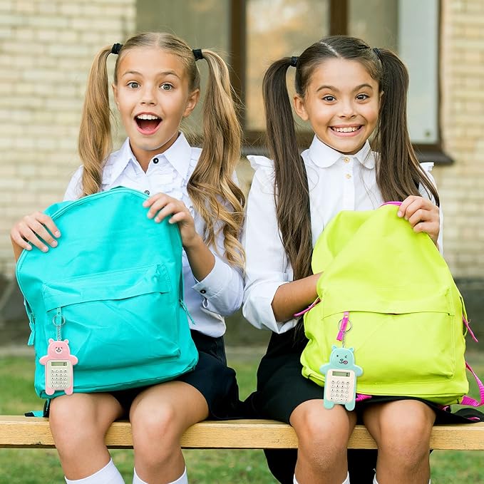 6 Pcs Portable Mini Calculator Keychain,8-Digit LCD Display Cartoon Bear Calculator for Home Office Kids and Adults