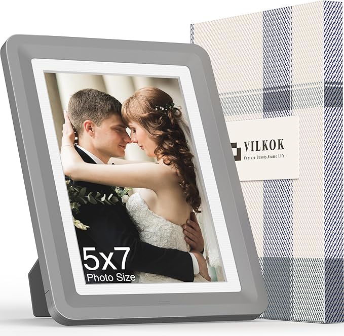 1-Pack 5x7 Picture Frame or 4x6 with Mat – Shatterproof Plastic Picture Frames for Family, Nursery & Playroom, Wall & Tabletop Frame for Home or Office, Safe Lightweight Design, Graphite Mist
