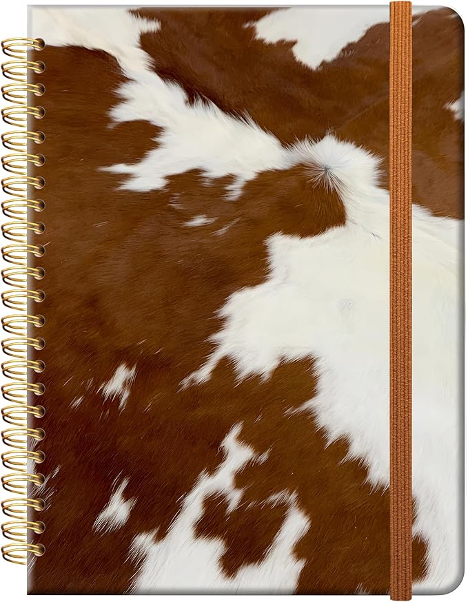 Ruled Spiral Writing Notebook,A5 Hardcover Lined College Journal for Women,Strong Twin-Wire Binding with Premium Paper,8.4" X 6",Perfect for School,Office,Home(Western Fur Cow)
