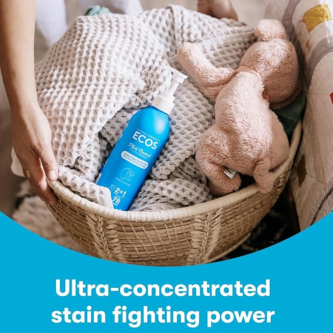 ECOS Ultra Concentrated Liquid Laundry Detergent, Sustainable Aluminum Bottle, Up to 78 Washer Loads - Hypoallergenic Laundry Soap - High Efficiency & Standard Machine Washing - Free & Clear, 16 Fl Oz