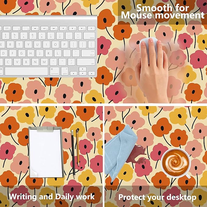 MIOAOSRT Desk Mat,Cool Pink Flower Extended Gaming Mouse Pad,Large Non-Slip Rubber Base Mousepad with Stitched Edges,Waterproof Mouse Mat Desk Pad for Office Game Home 35.4x15.75 in