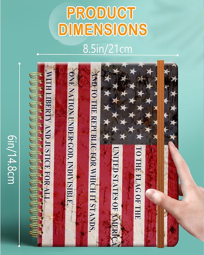 Ruled Spiral Writing Notebook,A5 Hardcover Lined College Journal for Women Lady Girl,Strong Twin-Wire Binding with Premium Paper,8.4" X 6",Perfect for School,Office,Home Gifts(pledge of allegiance