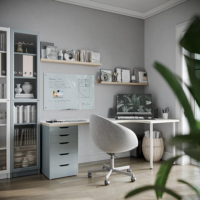 U Brands Magnetic Glass Whiteboard, 24” x 36" Inches, White Frosted Surface, Frameless, Only for Use with HIGH Energy Magnets, Dry Erase Board for Office, School, Home