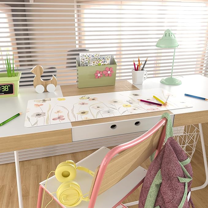 Colorful Star Large Mouse Pad, Watercolor Floral Desk Mat Office Supplies, Waterproof PU Leather Gaming Mousepad for Women Girls, Butterflies Desk Pad Home Office Décor Accessories 31.5" x 11.8"