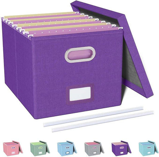 Oterri File Organizer, File Box, File Cabinet for Letter File Folder Storage, Hanging File Organizer for Office/Decor/Home,Document Organizer, 1 Pack,Purple-Box Only