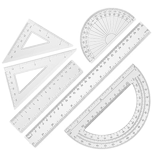 6 PCS Clear School Rulers Set, 2 Straight Rulers 12|6", 2 Protractors 180 Degree, 2 Triangle Ruler 45 | 60 Degree, Geometry Math Ruler Measuring Tool for School Office Home