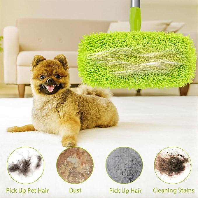 Sakerplus Chenille Mop Refill Pads for Home Use– Replacement Mop Heads for Floor Cleaning,Fits Most Standard Mops, for Hardwood Tile Laminate Floors (Green 6PCS)