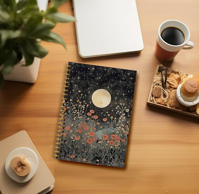 Vintage Witch Notebook Journal - Moon Notebook Journal 5.5×8.3, Floral Witch Gifts, Gothic Spiral Journal Notebook, 164 Pages, Spiral Witch Journal, Journals for Writing with Sun's and Moons