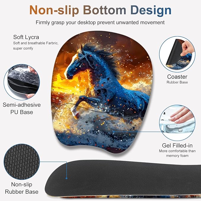 Large Mouse Pad, Keyboard Wrist Rest Set, Ergonomic Mouse Pad with Wrist Support, Desk Mat with Stitched Edges + Coaster, Extended Desk Pad Waterproof Desk Mat for Home Office Game I Running Horse