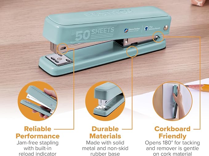 Bostitch Titan Heavy Duty Metal Stapler, 50 Sheet Capacity with 1250 Staples and Ergonomic Staple Remover, Jam Free Stapling, Full Strip Stapler for Desk, Office and Classroom, Sage