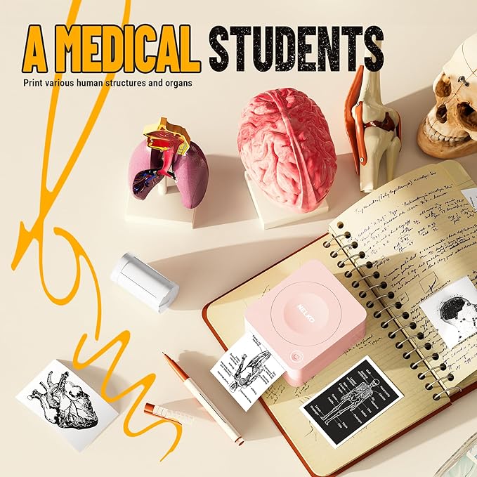 Nelko Sticker Printer, PM230 Print Pod Mini Bluetooth Portabel Sticker Maker with 3 Rolls Paper, Print Pods Mini Printer with Multiple Templates for Phone & Tablet，for School Office Home, Pink