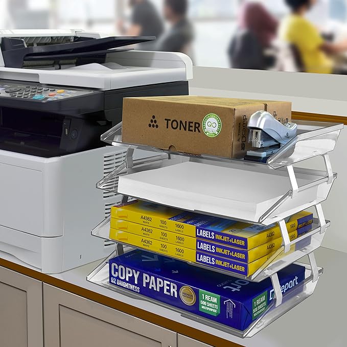 Acrimet Facility 4 Tier Letter Tray, Side Load, Letter Size/A4, Desktop File Organizer, Plastic (Clear Crystal)