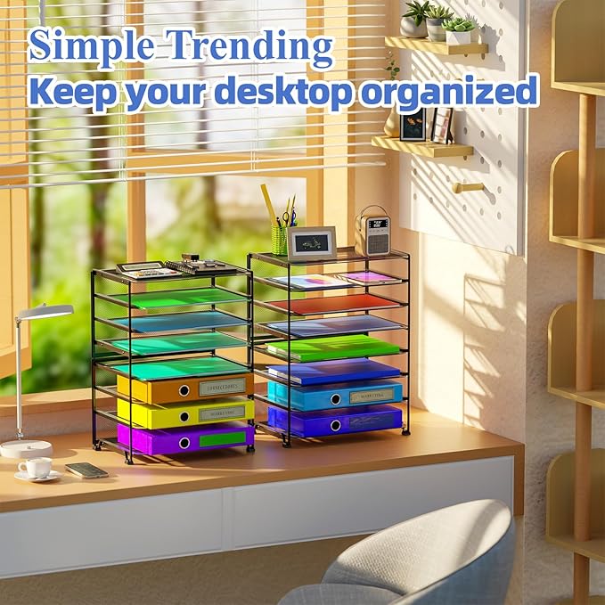 Simple Trending 2 Pack 8 Tier Letter Tray Paper - Mesh Desk File Organizer for Office School Desktop, Black