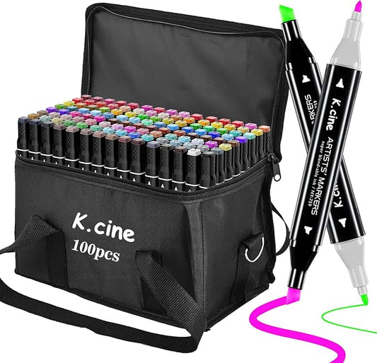 100 Colors Alcohol Markers for Adult Coloring Books, Dual Tip Art Markers with Brush Tip & Chisel Tips for Coloring, Illustrations, Drawing