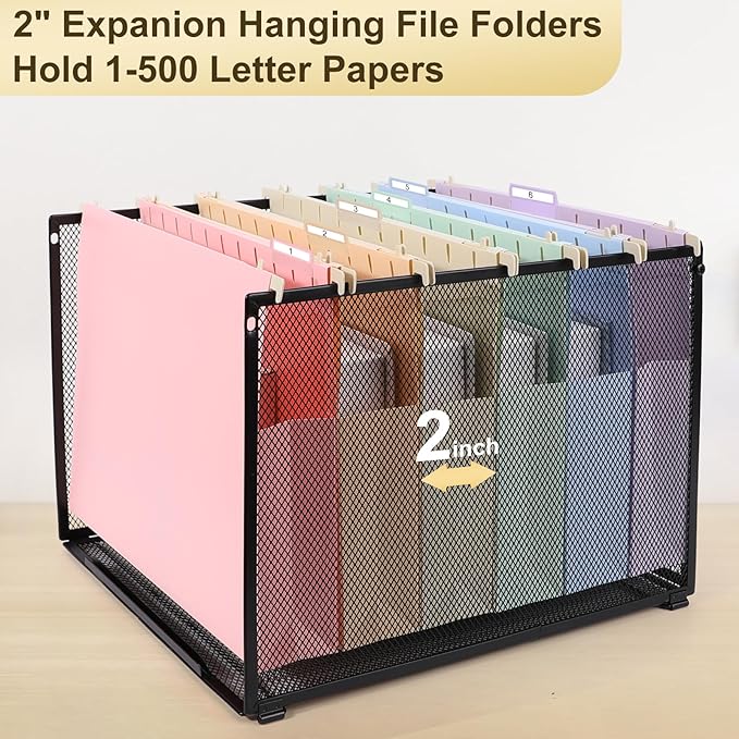 Extra Capacity Plastic Hanging File Folders Letter Size,12 Pack 2 Inch Capacity Hanging File folders with Tabs,Heavy Duty for Filing Cabinet,Home and Office File,Pastel Colors