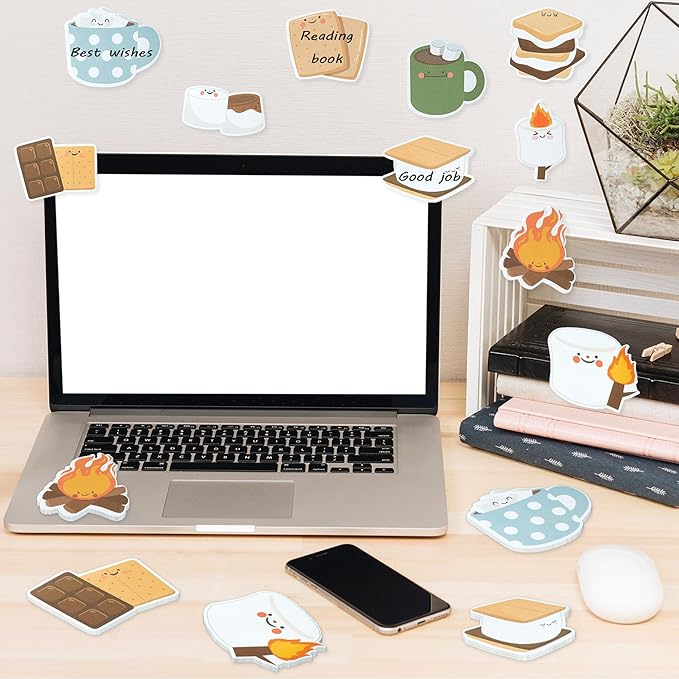 CJiangpo 60Pcs Marshmallow Sticky Notes - 1200 Sheets Cute Self Stick Notepad Memo Pads Funny Cartoon Page Markers for Classroom Rewards Teacher Student Supplies Camping Themed Gift for Kids