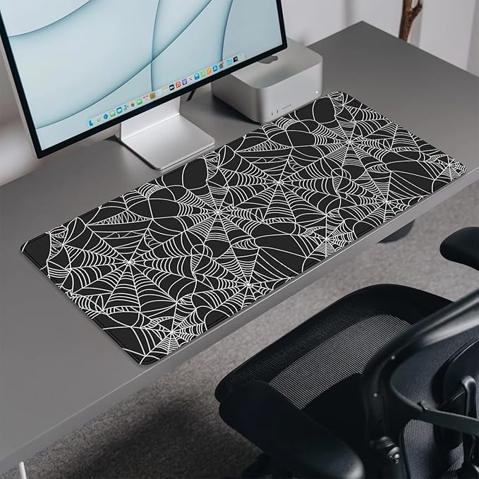 Black Spider Web Desk Pad Mouse Pad,Large Gaming Mouse Mat with Stitched Edges,Non-Slip Waterproof Rubber Base Mousepad for Office Work Home Desk Mat(27.5X11.8 in)