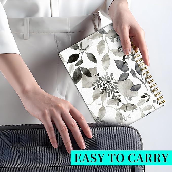 Spiral Notebook Journal for Women Men, A5 Hardcover Journal, 120 Pages Thick Paper, College Ruled Writing Notebook for School, Work & Office 8.3'' × 5.9''(Watercolor ink leaves)