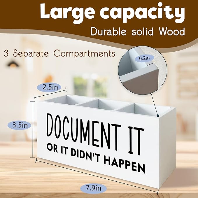 Funny Pen Holder for Desk, HR Human Resource Office Decor, Office Humor Gifts for Coworkers, Document It or It Didn't Happen Wooden Pen Pencil Holder Organizer for Desk Accessories