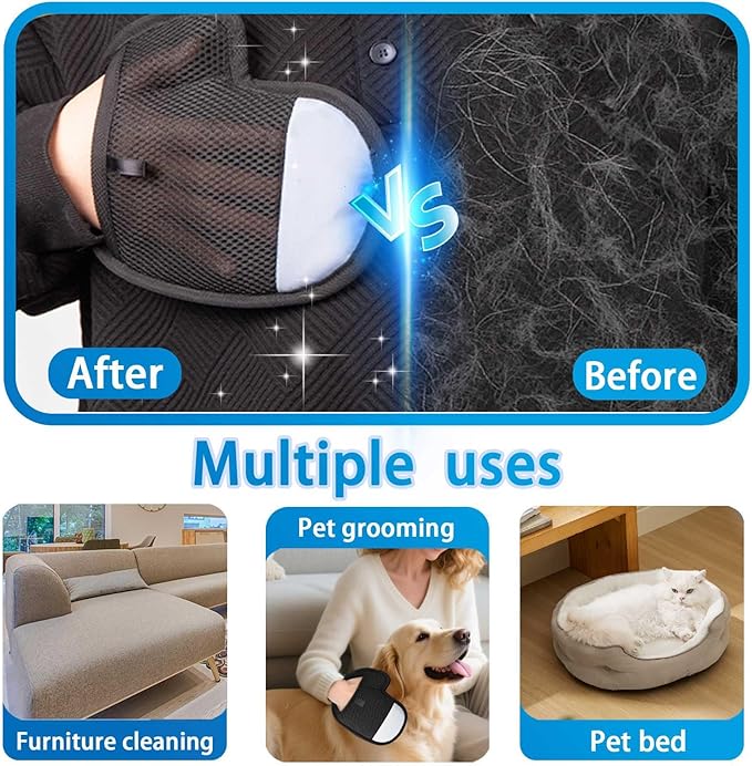 Pet Hair Removal Glove for Dogs & Cats, Reusable Electrostatic Magic Brush Pet Hair Remover Glove, Pet Hair Lint Mitt for Clothing, Couch, Carpet, Car Seat, Cat Tree, Fur Deshedding (Grey, 1 PCS)