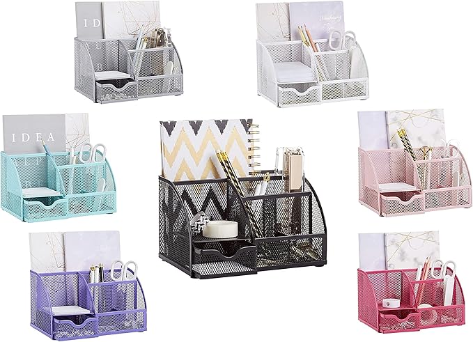Exerz Desk Organizer White Office Desk Accessories Supplies Office Storage Desktop Pencil Pen Holder with Drawer Home Workspace