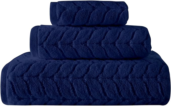 BAGNO MILANO Turkish Bath Towels, Soft Plush Jacquard Luxury Bath Towels, Quick Dry Towel Set (Navy, 4 Pcs Hand Towel Set)