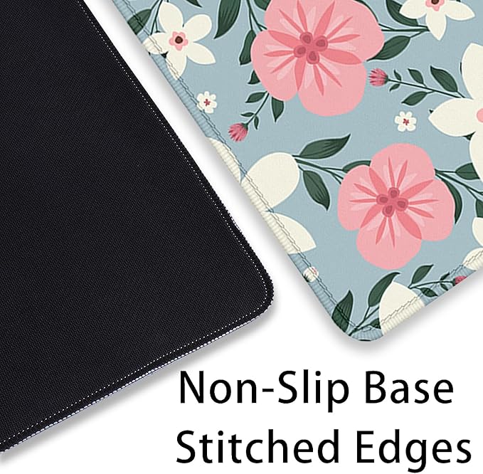 Retro White Pink Flowers Desk Pad Mouse Pad,Extended Large Gaming Floral Mouse Mat with Stitched Edges,Non-Slip Waterproof Rubber Base Mousepad for Office Work Home Desk Mat(27.5X11.8 in)
