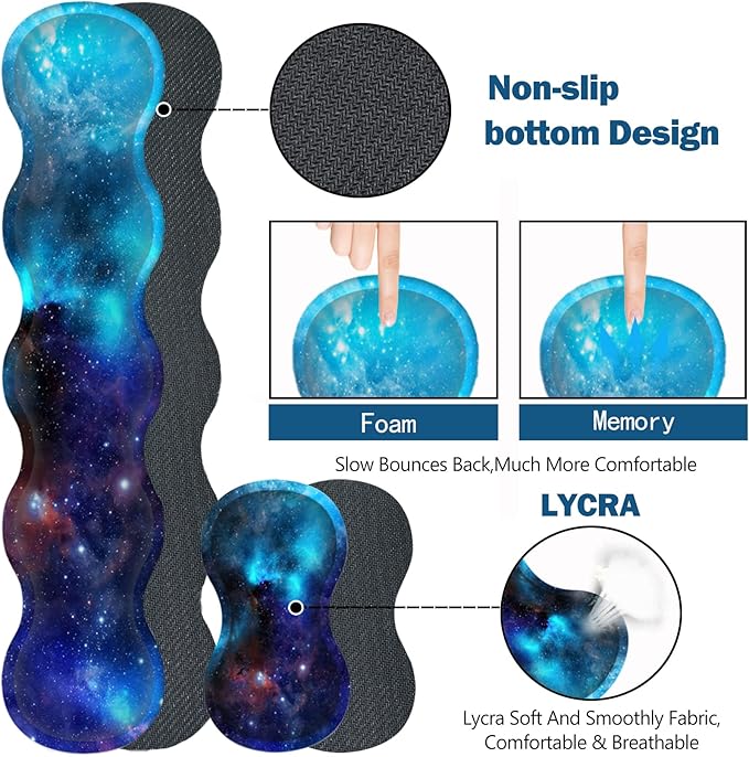 Extended Gaming Mouse Pad, Keyboard Wrist Rest Pad, Wrist Support Mousepad Set, Artso Large Rubber Base Stitched Edges, Multifunctional Desk Pad (35 x15.5 in) for Work, Office, Home, Universe Galaxy