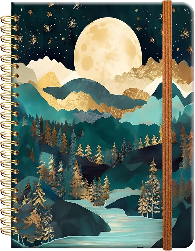 Ruled Spiral Writing Notebook,A5 Hardcover Lined College Journal for Women Lady Girl,Strong Twin-Wire Binding with Premium Paper,8.4" X 6",Perfect for School,Office,Home Gifts(mountain natural