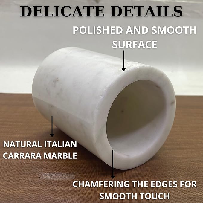 Natural Marble Pencil Pen Holder Stand for Desk, Makeup Brush Cup for Girls, Bathroom Tumbler Cup, Durable Office & Home Organizer Pencil Holder