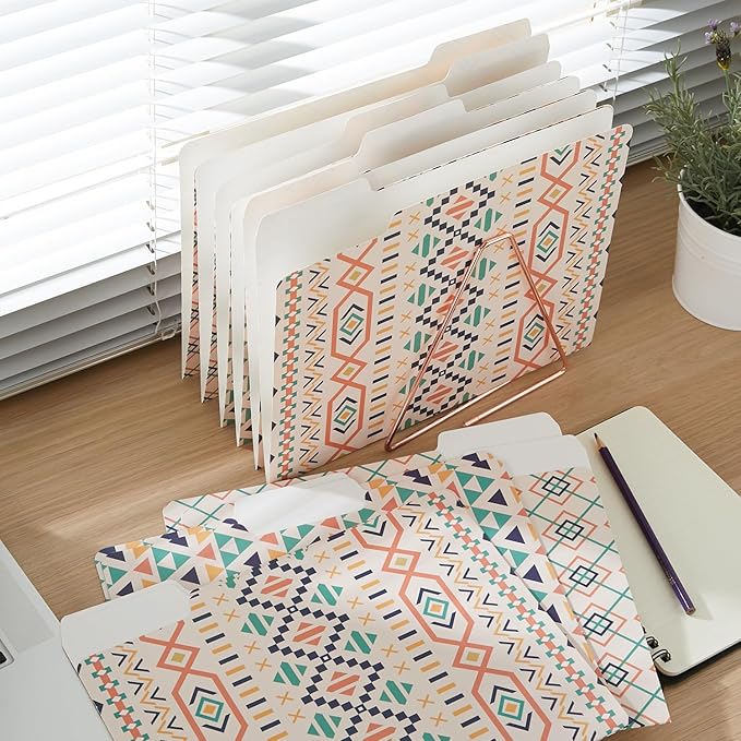 Y YOMA 12 Pack Decorative File Folders Letter Size File Folder with 1/3-Cut Tab Cute Pretty Colored Heavyweight Filing Folder File Organizers for Office School Home Desktop, Indian Style