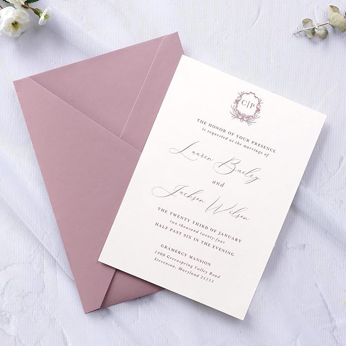 PONATIA 50 PCS/Pack A7 Envelopes, 5.25 x 7.48'' Matte Dusty Rose Envelope, Perfect 5x7 envelopes For Wedding Invitation Cards, Christmas Gift Cards Envelopes, Acrylic Invitations, Photos
