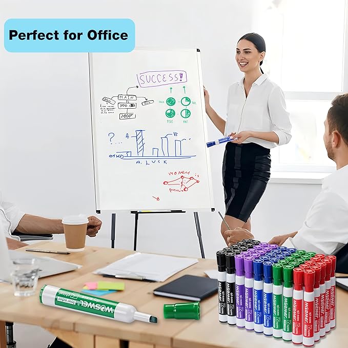 Dry Erase Markers, Chisel Tip Whiteboard Markers, Low Odor Thick Dry Markers, 50 Bulk 5 Assorted Colors (Black/Blue/Red/Green/Purple) for Kids/Teachers, Classroom, Office & Home Use