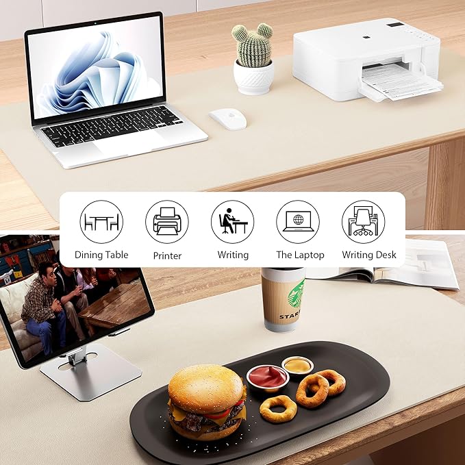 Aothia Dual-Sided Desk Mat - Leather & Cork Desk Protector, Large Mouse Pad & Writing Pad for Office/Home, Waterproof, Beige (35.4" x 15.7")