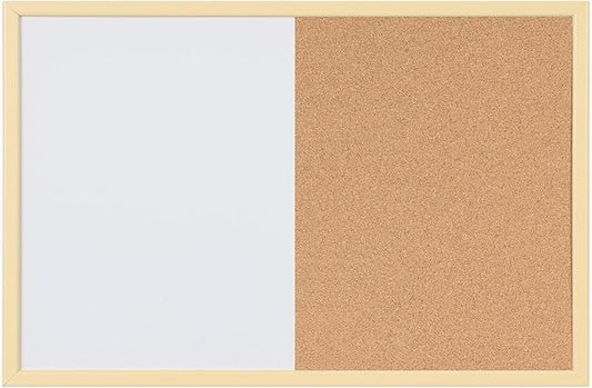 MasterVision Pastel Collection Combo Dry Erase Whiteboard/Cork Bulletin Board, Yellow Colored MDF Frame, 23.62" x 17.72"